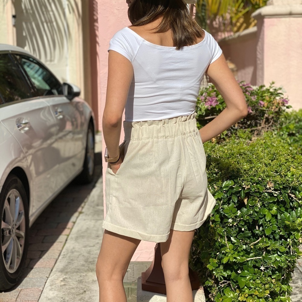 Daniel Nude Paperbag Linen Short with Scarf Belt - Picture 3 of 5